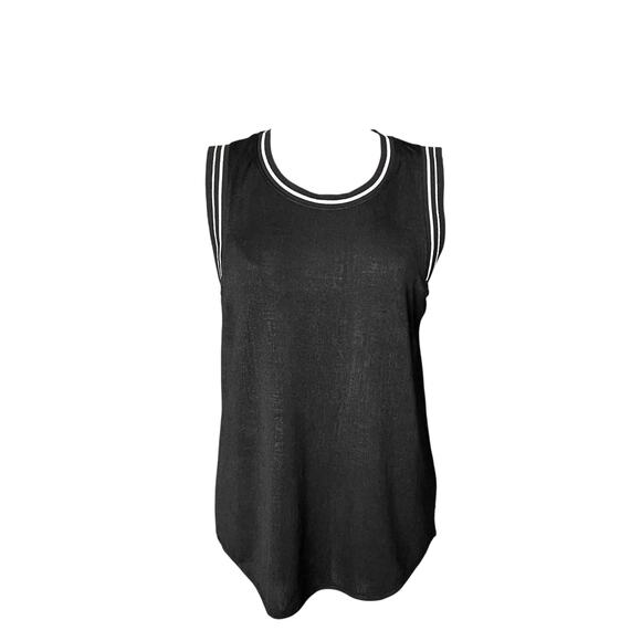 Women's Trouve Metallic Semi Sheer Pullover Stretch Crew Tank Top Black Size L - Picture 1 of 6